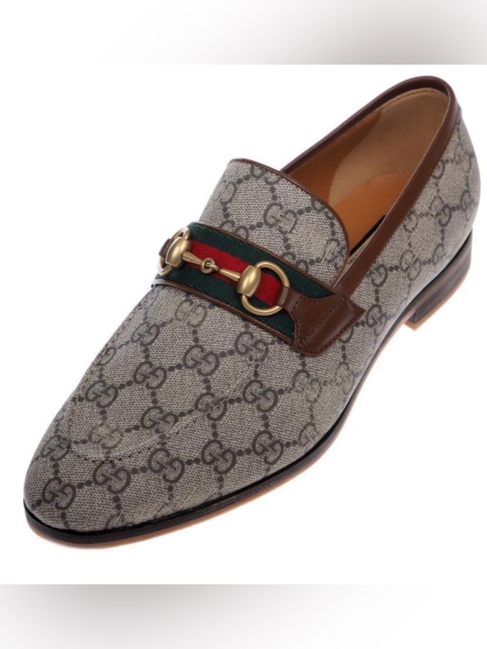 NEW GUCCI MEN'S CURRENT GG SUPREME CANVAS HORSEBIT WEB LOAFER SHOES 7.5/US 8